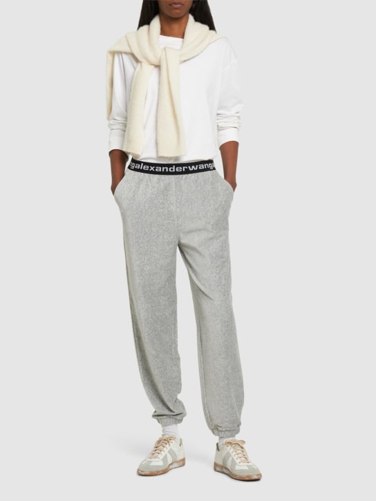 Alexander Wang: Stretch corduroy sweatpants w/ logo - Grey - women_1 | Luisa Via Roma