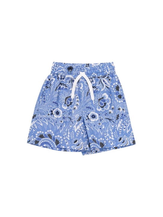 Etro: Shorts in popeline di cotone stampato - Blu - kids-boys_0 | Luisa Via Roma