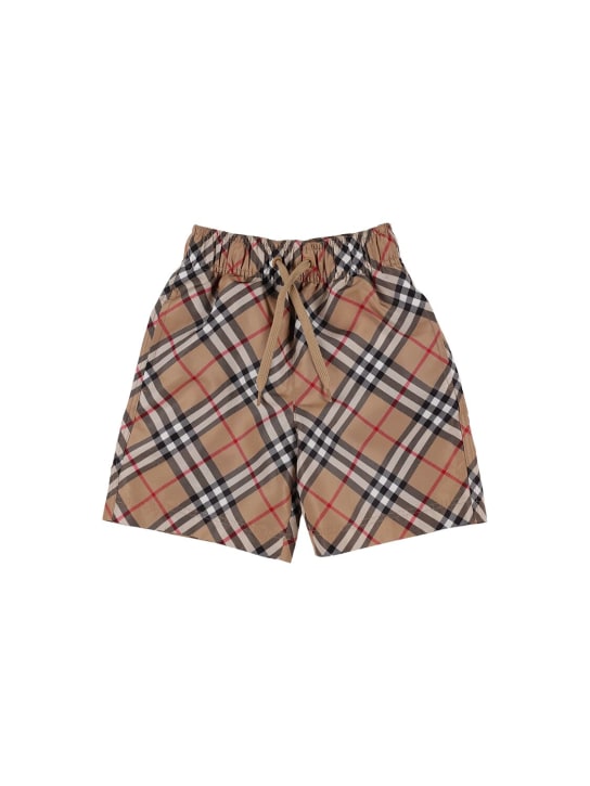Burberry: Logo check nylon swim shorts - Beige - kids-boys_0 | Luisa Via Roma