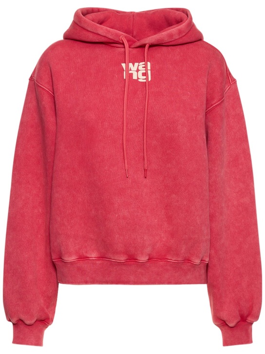 Alexander Wang: Essential terry cotton hoodie w/ logo - Kırmızı - women_0 | Luisa Via Roma