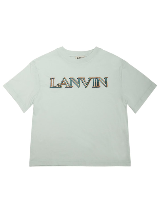 Lanvin: Embroidered logo cotton jersey t-shirt - Açık Yeşil - kids-boys_0 | Luisa Via Roma