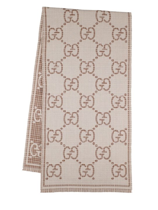 Gucci: GG Wool jacquard scarf - Beige/Ivory - women_0 | Luisa Via Roma