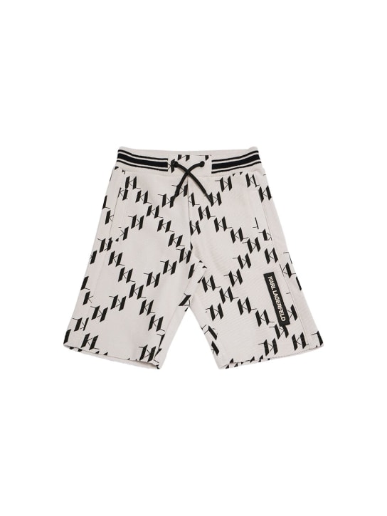 Karl Lagerfeld: Shorts jogger de sarga de algodón - Blanco/Negro - kids-boys_0 | Luisa Via Roma