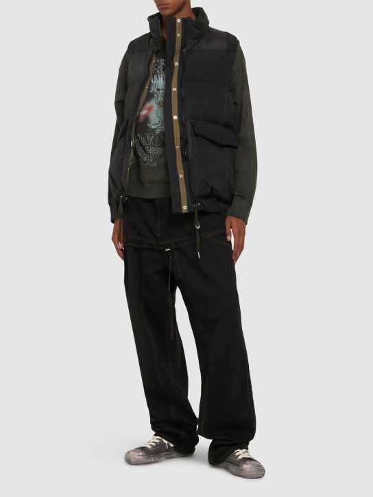 Sacai: Tech blend & leather vest - Black - men_1 | Luisa Via Roma