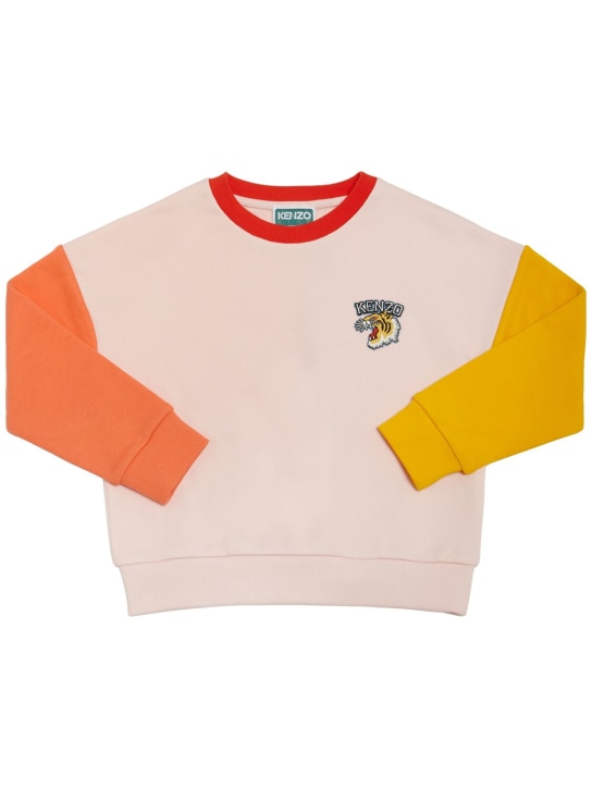 Kenzo Kids: Sweat-shirt en coton avec patch logo - Rose - kids-girls_0 | Luisa Via Roma