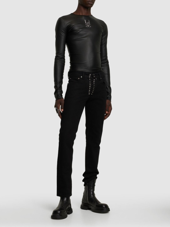 Ludovic de Saint Sernin: Logo long sleeve stretch leather top - Black - men_1 | Luisa Via Roma