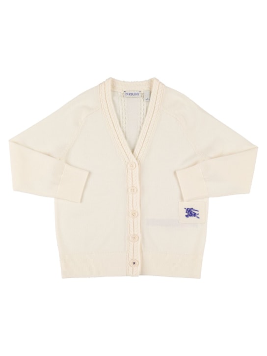 Burberry: Check print wool cardigan - White - kids-boys_0 | Luisa Via Roma