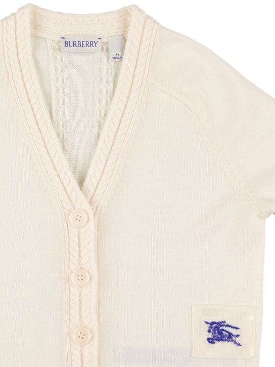 Burberry: Cardigan en laine à carreaux - Blanc - kids-girls_1 | Luisa Via Roma