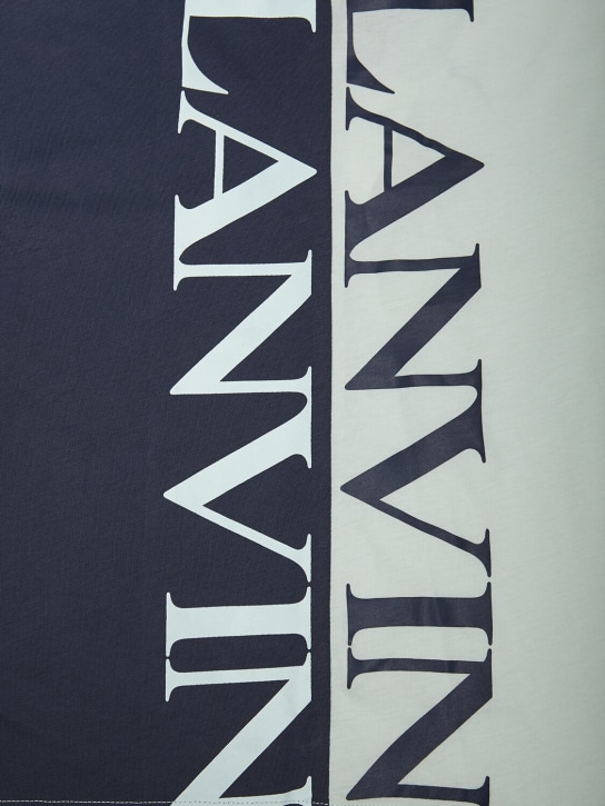 Lanvin: T-shirt en jersey de coton imprimé logo - Marine/Bleu Clair - kids-boys_1 | Luisa Via Roma