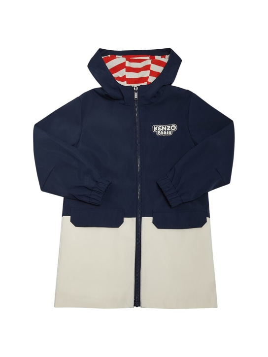 Kenzo Kids: Nylon raincoat w/hood - Navy - kids-girls_0 | Luisa Via Roma