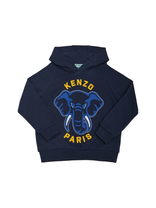 Kenzo Kids: Sudadera de algodón con capucha - Azul Oscuro - kids-boys_0 | Luisa Via Roma