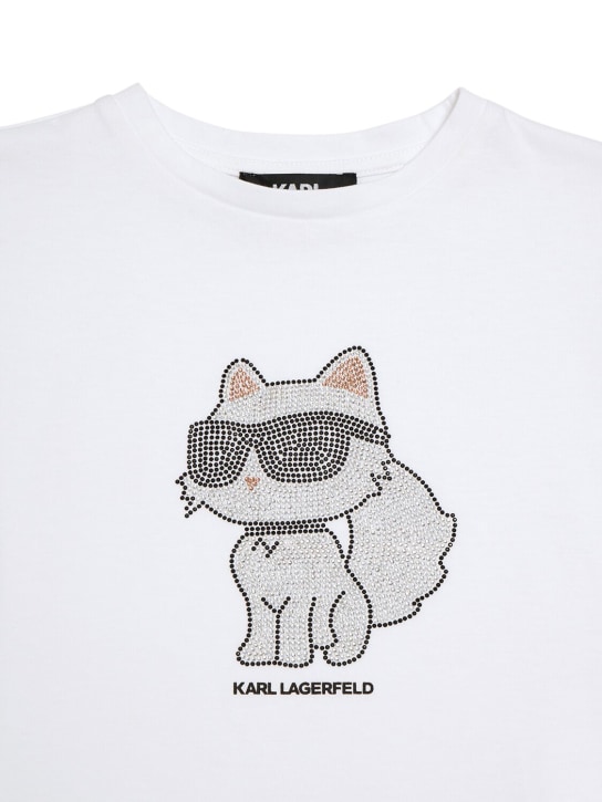 Karl Lagerfeld: Camiseta de jersey de algodón con decoraciones - Blanco - kids-girls_1 | Luisa Via Roma