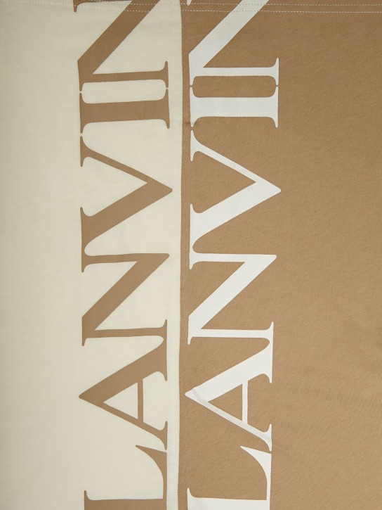 Lanvin: T-shirt en jersey de coton imprimé logo - Beige/Blanc - kids-boys_1 | Luisa Via Roma