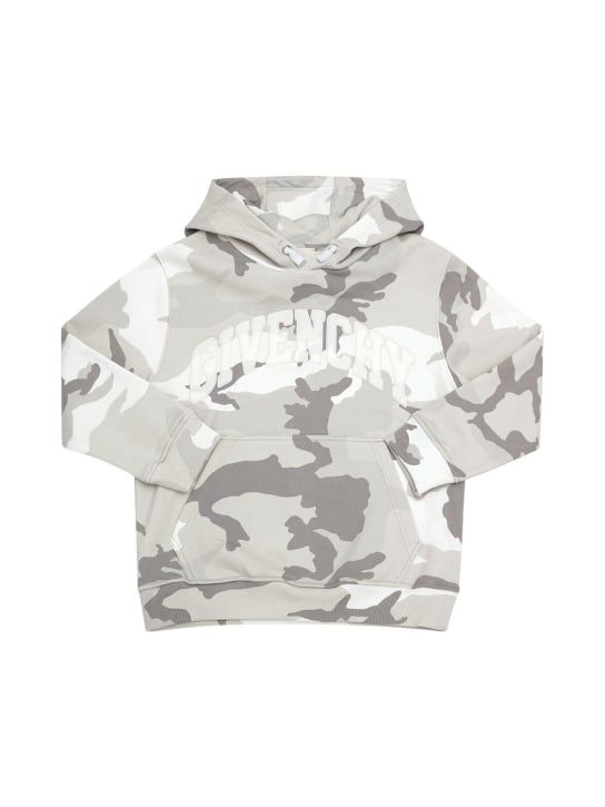 Givenchy: Printed cotton fleece hoodie - Gri/Beyaz - kids-boys_0 | Luisa Via Roma