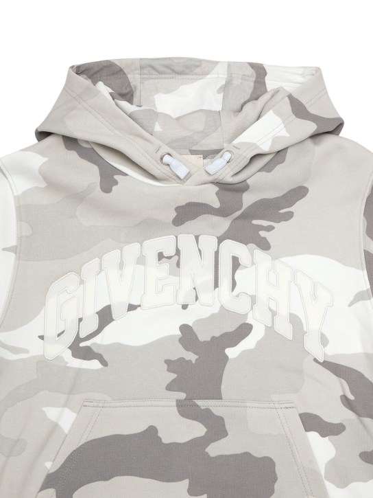 Givenchy: Printed cotton fleece hoodie - Gri/Beyaz - kids-boys_1 | Luisa Via Roma
