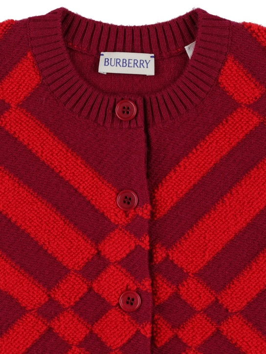 Burberry: Check print wool & cashmere cardigan - Red - kids-girls_1 | Luisa Via Roma