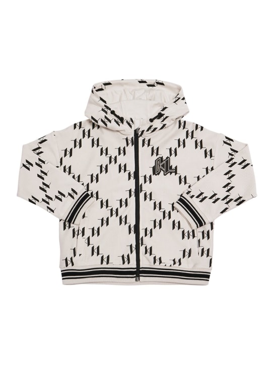 Karl Lagerfeld: Cotton jersey hoodie - Beige/Black - kids-boys_0 | Luisa Via Roma