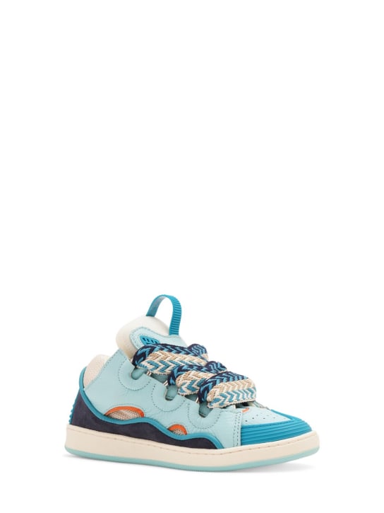 Lanvin: Leather lace-up sneakers - Blue - kids-boys_1 | Luisa Via Roma
