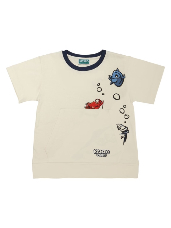 Kenzo Kids: T-shirt en jersey de coton avec poche - Off-White - kids-boys_0 | Luisa Via Roma
