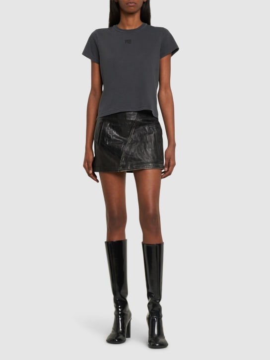 Alexander Wang: Essential shrunk cotton jersey t-shirt - Dark Grey - women_1 | Luisa Via Roma