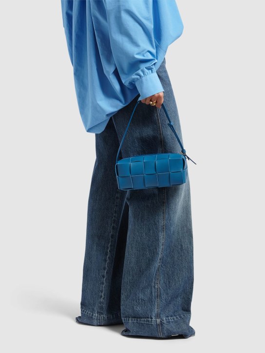 Bottega Veneta: Brick leather shoulder bag - Deep Pacific - women_1 | Luisa Via Roma