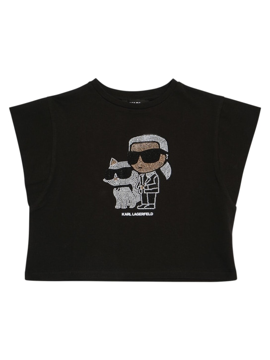 Karl Lagerfeld: T-shirt in jersey di cotone con decorazioni - Nero - kids-girls_0 | Luisa Via Roma
