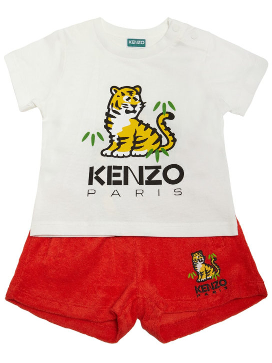 Kenzo Kids: Camiseta de algodón y shorts de rizo - Rojo - kids-girls_0 | Luisa Via Roma