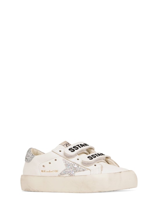 Golden Goose: Old School leather strap sneakers - White/Silver - kids-girls_1 | Luisa Via Roma
