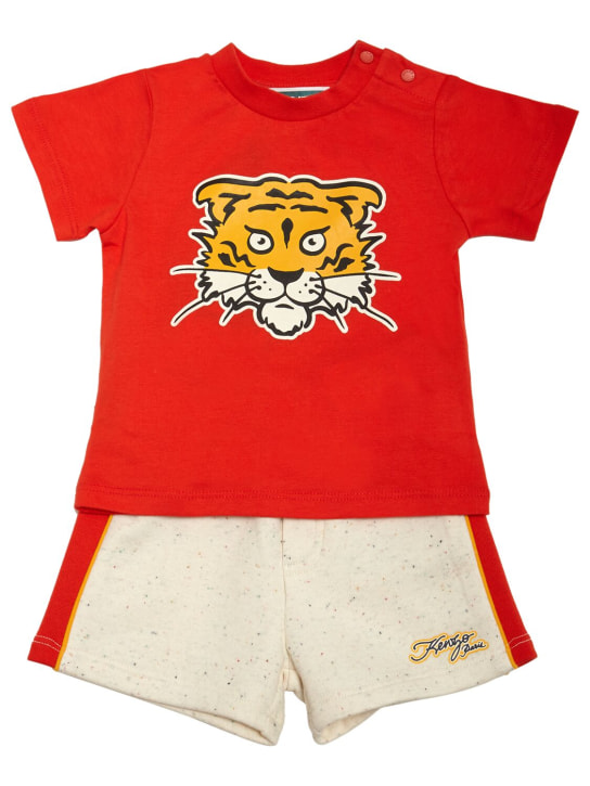 Kenzo Kids: Camiseta y shorts de jersey de algodón - Rojo - kids-boys_0 | Luisa Via Roma