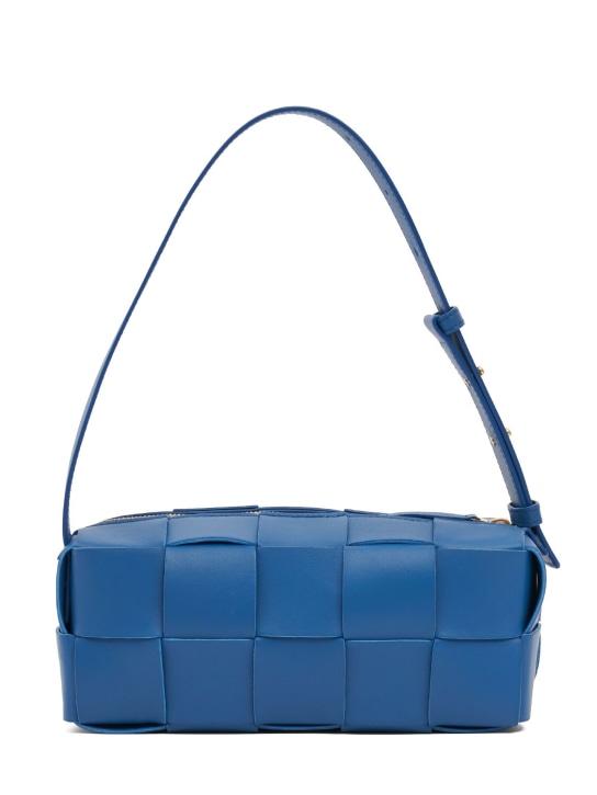 Bottega Veneta: Brick leather shoulder bag - Deep Pacific - women_0 | Luisa Via Roma