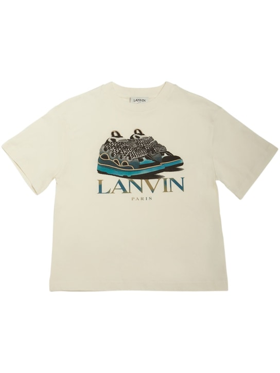 Lanvin: 印花棉质平纹针织T恤 - 米白色 - kids-boys_0 | Luisa Via Roma