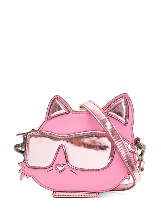 Karl Lagerfeld: Cat shaped coated poly shoulder bag - Metallic Pink - kids-girls_0 | Luisa Via Roma