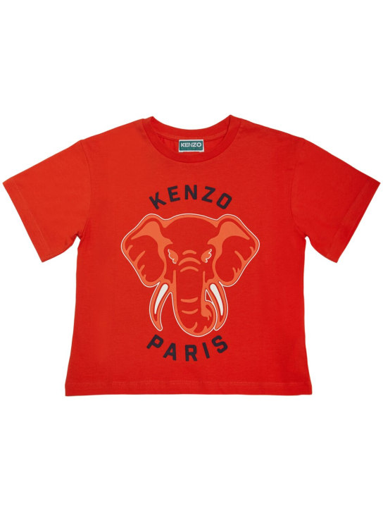 Kenzo Kids: 棉质平纹针织T恤 - 红色 - kids-boys_0 | Luisa Via Roma