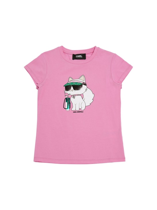 Karl Lagerfeld: Printed cotton jersey t-shirt - Pembe - kids-girls_0 | Luisa Via Roma