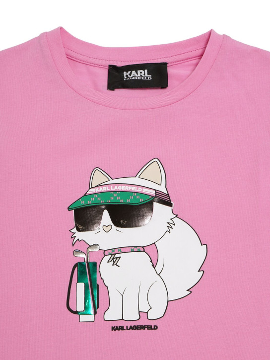Karl Lagerfeld: Printed cotton jersey t-shirt - Pembe - kids-girls_1 | Luisa Via Roma