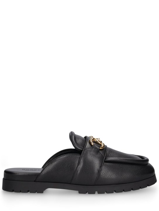 Gucci: 20mm Horsebit leather loafer slippers - Black - women_0 | Luisa Via Roma