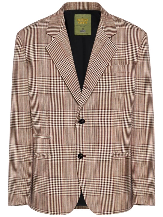Bottega Veneta: Double cotton check jacket - Brown/Multi - men_0 | Luisa Via Roma