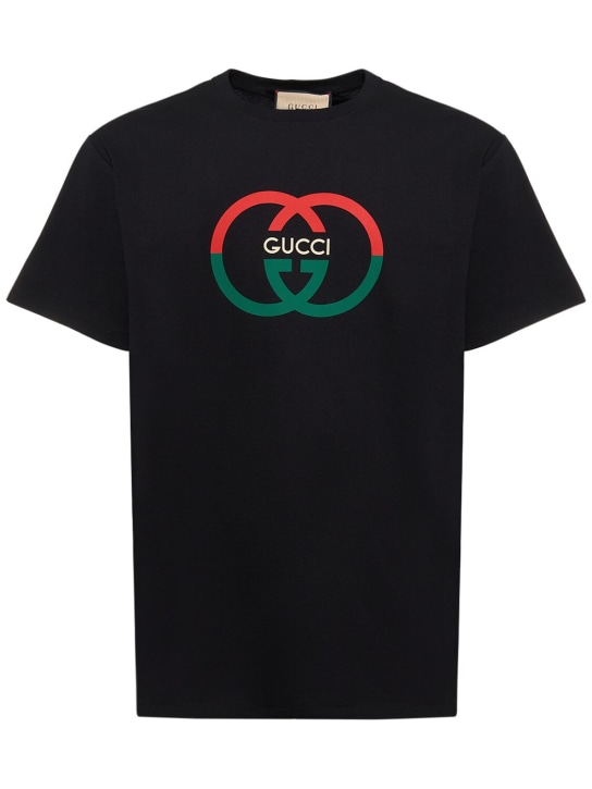 Gucci: T-shirt GG In jersey di cotone - Nero - men_0 | Luisa Via Roma