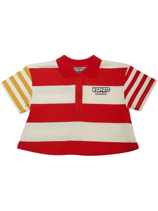 Kenzo Kids: Polo en jersey de coton à logo brodé - Rouge/Blanc - kids-girls_0 | Luisa Via Roma