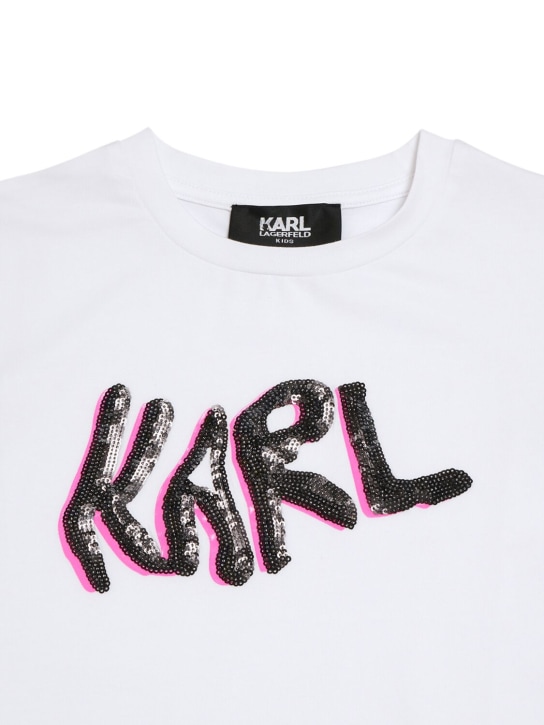 Karl Lagerfeld: 엠벨리쉬드 코튼 저지 티셔츠 - 화이트 - kids-girls_1 | Luisa Via Roma