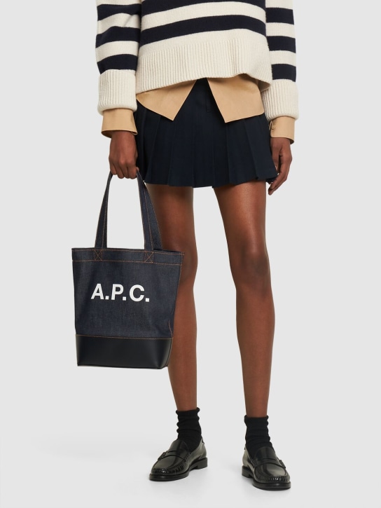 A.P.C.: Small Axel denim & leather tote bag - Koyu Lacivert - women_1 | Luisa Via Roma