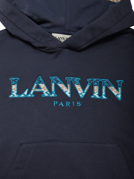 Lanvin: Sweat-shirt en coton à capuche - Bleu Marine - kids-boys_1 | Luisa Via Roma