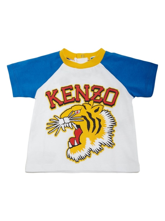 Kenzo Kids: T-shirt en jersey de coton - Blanc/Bleu - kids-boys_0 | Luisa Via Roma