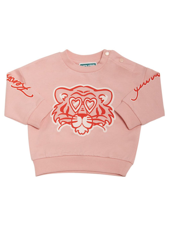 Kenzo Kids: Sweat-shirt en coton léger - Rose - kids-girls_0 | Luisa Via Roma