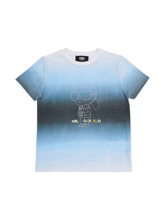 Karl Lagerfeld: T-shirt en jersey de coton - Blanc/Bleu - kids-boys_0 | Luisa Via Roma
