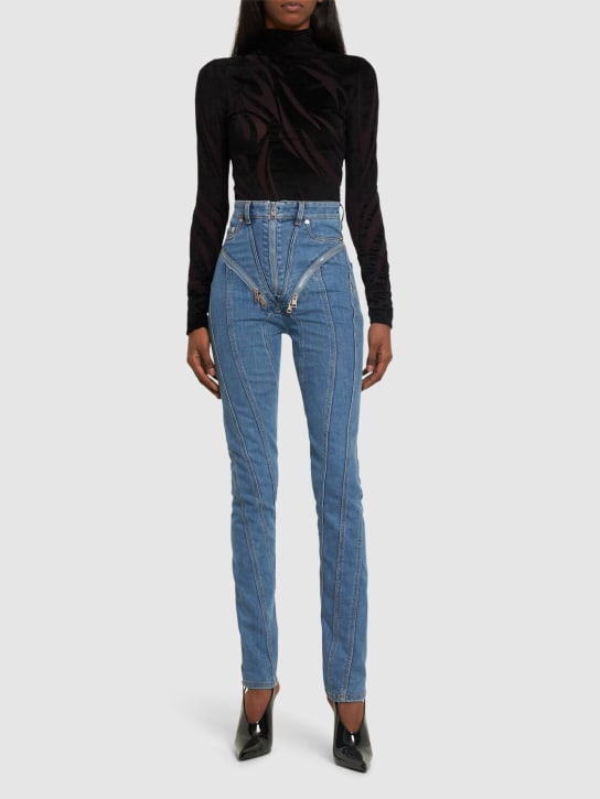 MUGLER: Stretch denim high rise zip skinny jeans - Blue - women_1 | Luisa Via Roma