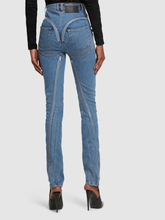 MUGLER: Jeans skinny vita alta in denim stretch / zip - Blu - women_2 | Luisa Via Roma
