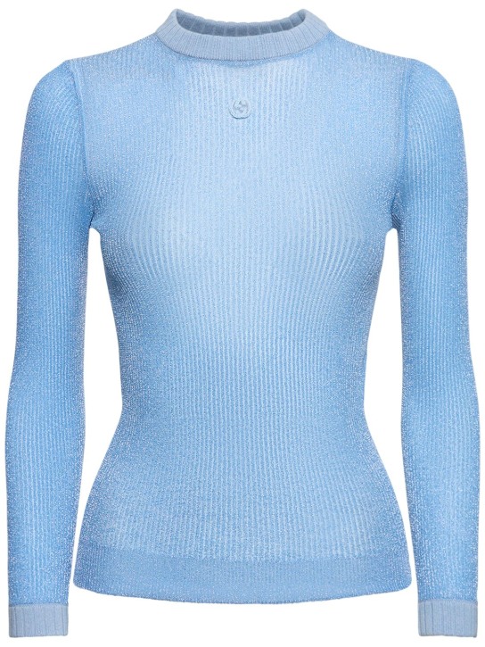 Gucci: Extra fine tech knit crewneck sweater - Gece Mavisi - women_0 | Luisa Via Roma