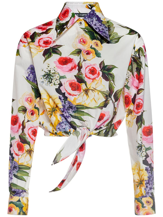 Dolce&Gabbana: Flower コットンポプリンクロップドシャツ - マルチカラー - women_0 | Luisa Via Roma