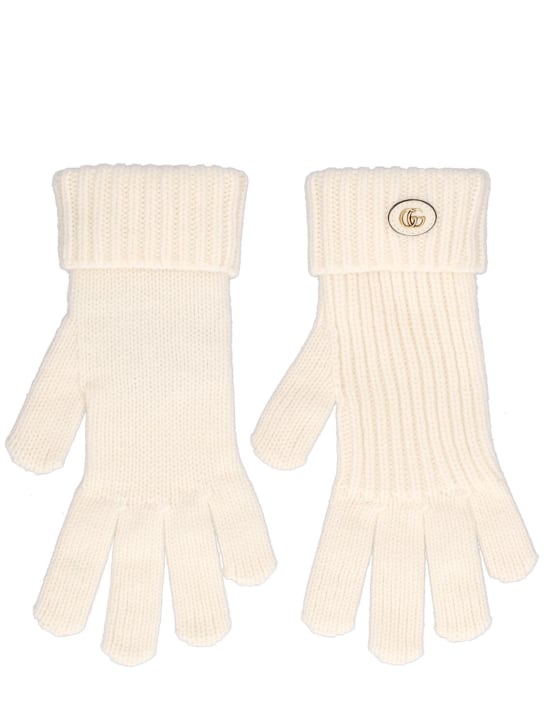 Gucci: Wool & cashmere gloves - Fil dişi rengi - women_0 | Luisa Via Roma